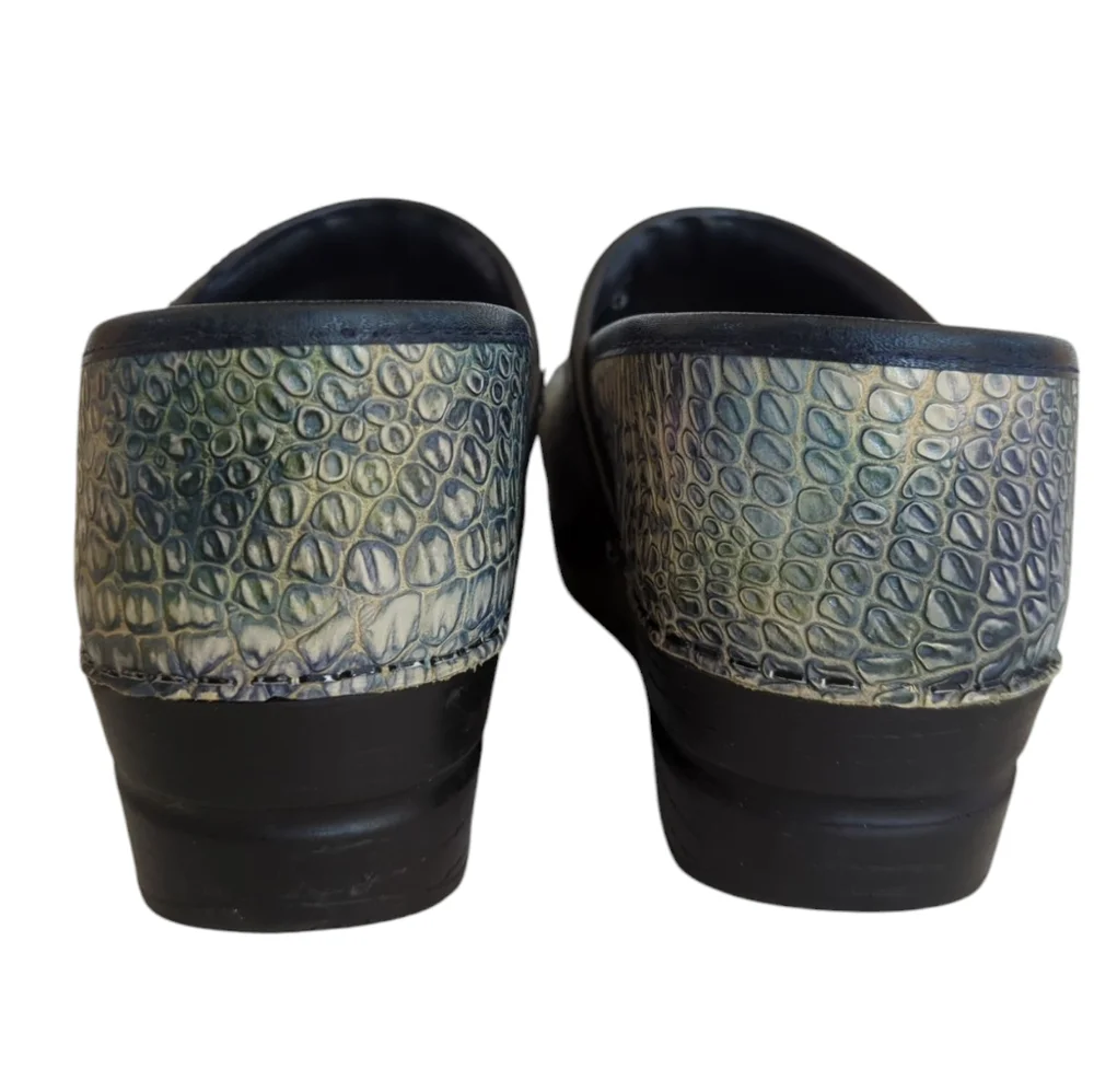 Sanita Reptile Embossed Leather Slip On Clogs EU 39 Blue Green - Picture 14 of 16